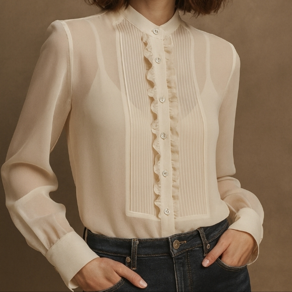 Villager Sheer Blouse With Camisole Attached Top Cream 6